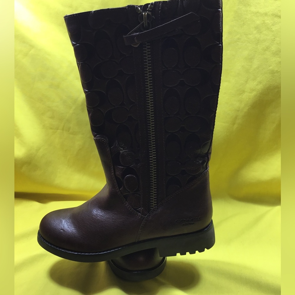 Coach Brown Leather Valentine Mid-Calf Logo-Embossed Boot with Gold-Zip SZ 8 - Picture 16 of 16